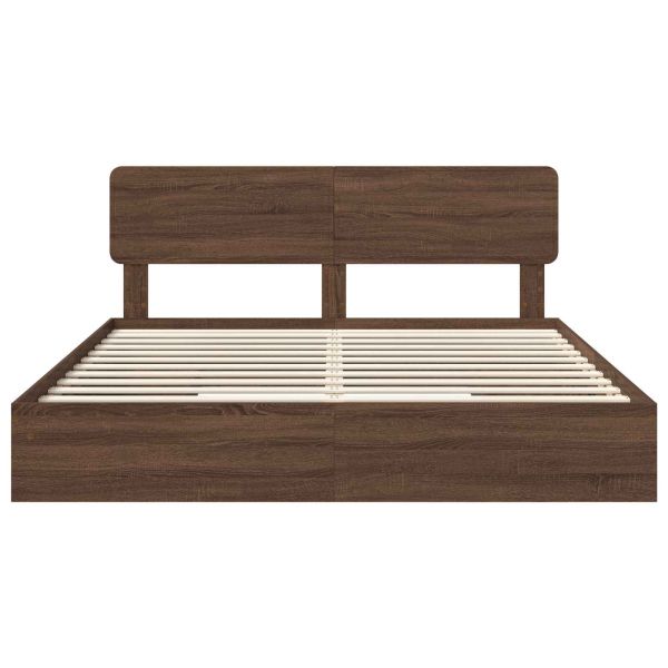 Легло с място за съхранение с таблото Кафяв дъб 200 x 200 cm