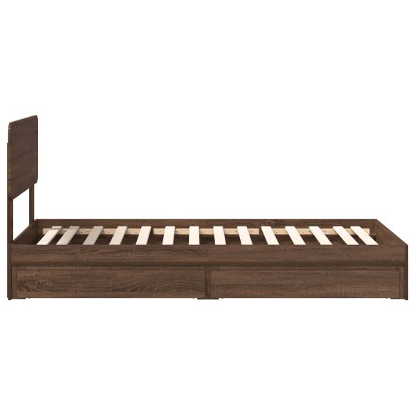 Легло с място за съхранение с таблото Кафяв дъб 90 x 200 cm