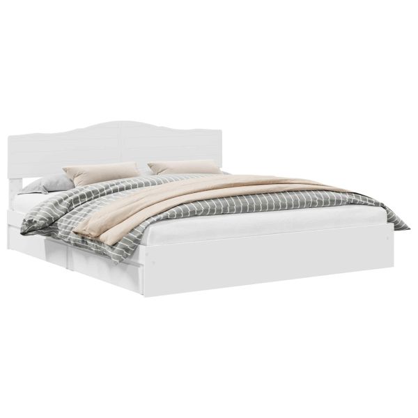 Легло с място за съхранение Бяло 200 x 200 cm Инженерно дърво