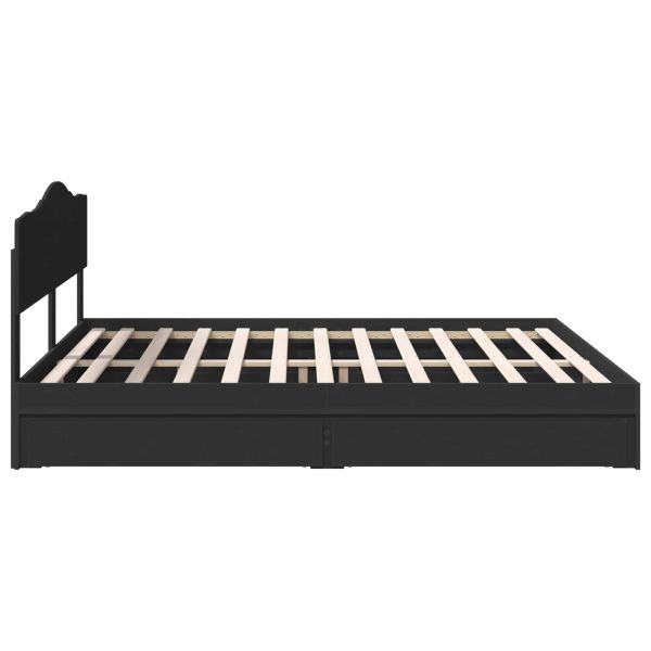 Легло с място за съхранение Черно 200 x 200 cm Инженерно дърво