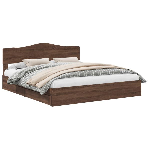 Легло с място за съхранение с таблото Кафяв дъб 200 x 200 cm