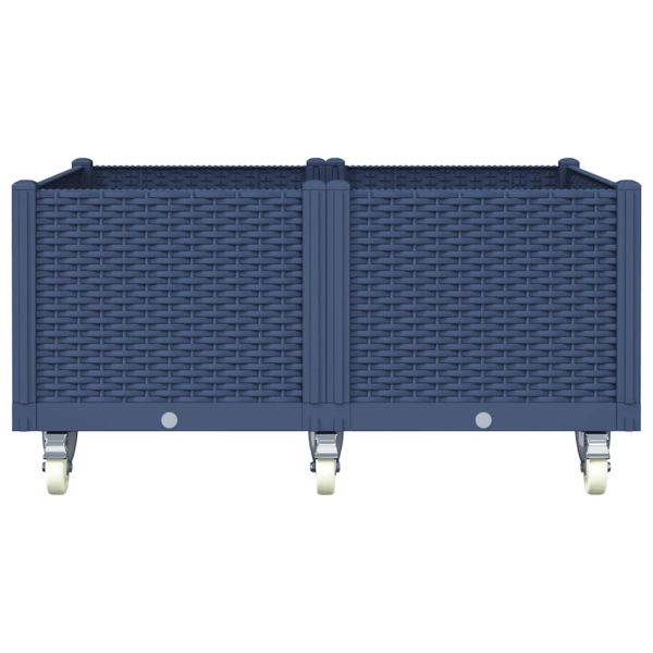 Градинска кашпа с колелца, синьо сив, 100x80x54 см, PP