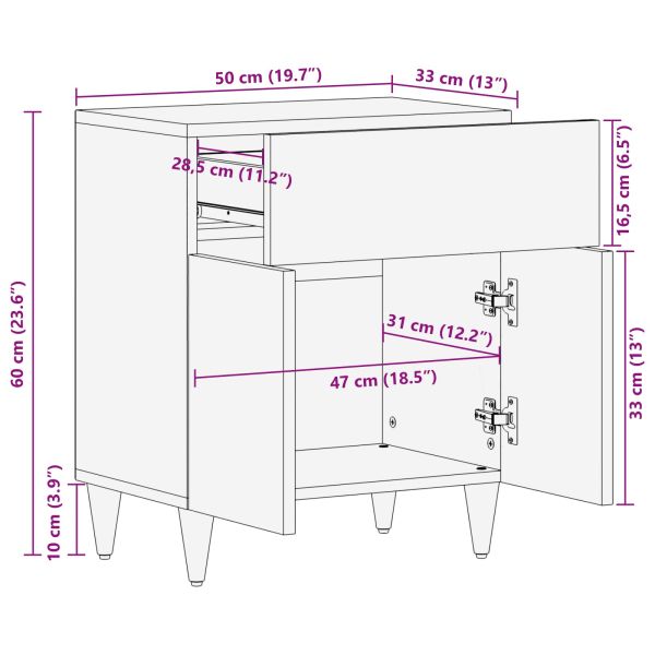 Нощно шкафче Многоцветен 50 x 33 x 60 см Солидно мангово дърво