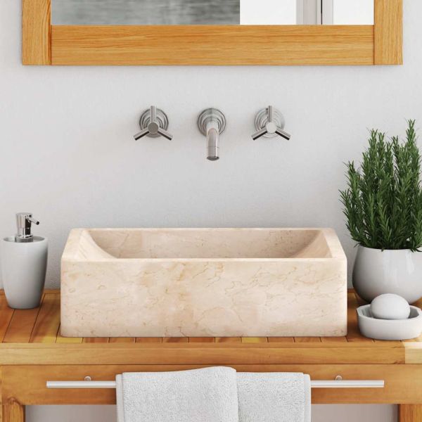 Мивка, 45x30x12 см, мрамор, кремав гланц