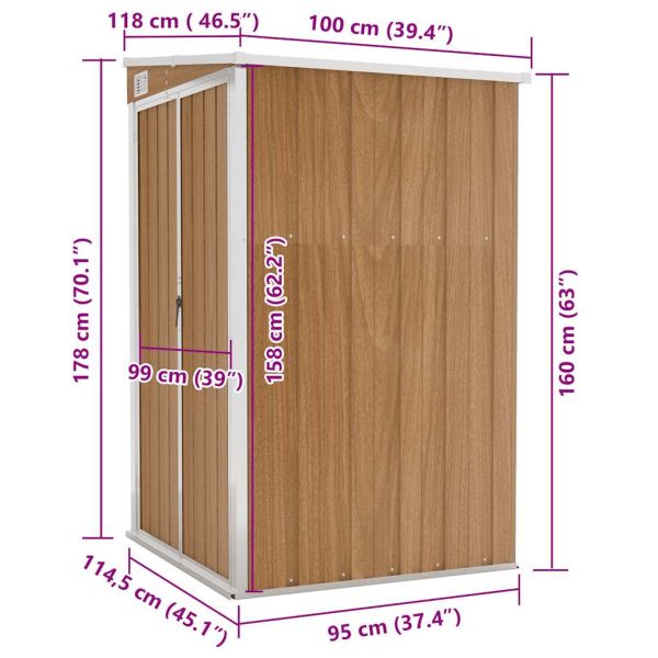 Градинска барака за стенен монтаж кафява 118x100x178 см стомана