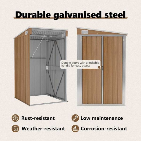 Градинска барака за стенен монтаж кафява 118x100x178 см стомана