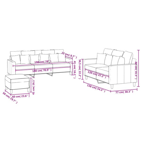 Комплект дивани от 3 части, с възглавници, син, кадифе
