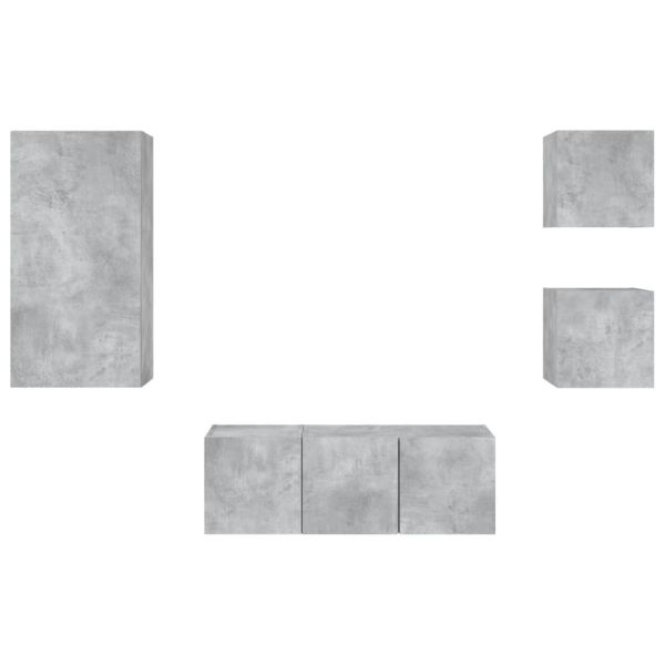 ТВ стенни модули с LED, 5 части, бетонно сиви, инженерно дърво