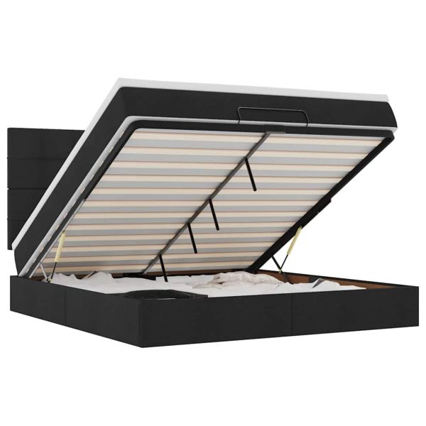 Османска легло с матрак, черно, 160x200 см, плат