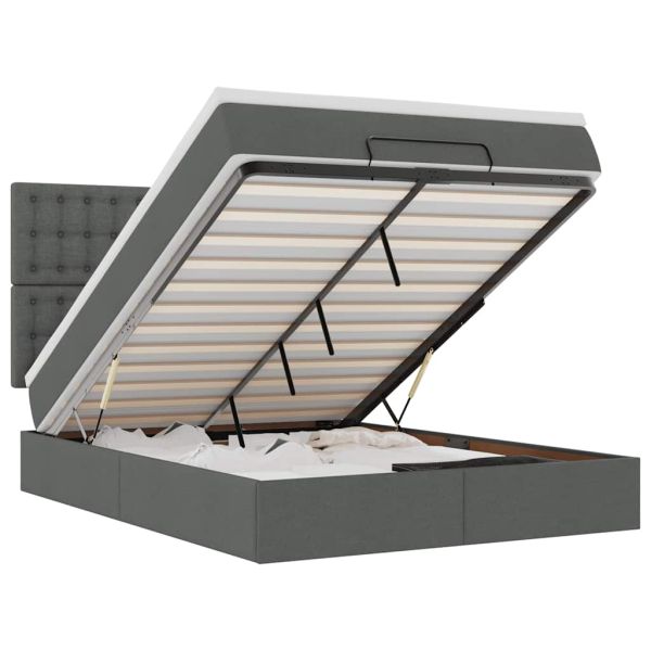 Османска легло с матрак и LED, тъмносиво, 140x190 см, плат