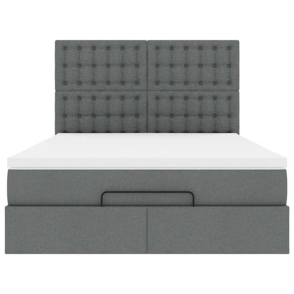 Османска легло с матрак и LED, тъмносиво, 140x190 см, плат