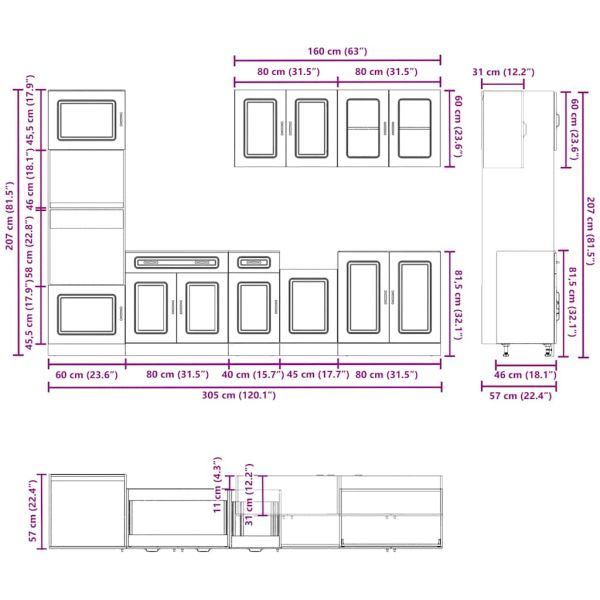Комплект кухненски шкафове от 7 части Kalmar, инженерно дърво