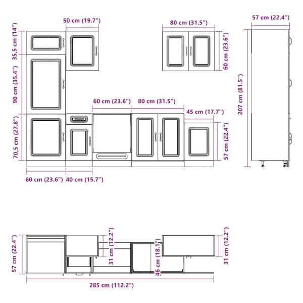 Комплект кухненски шкафове от 7 части Kalmar, инженерно дърво