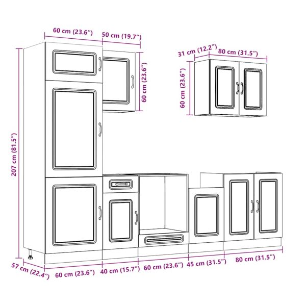 Комплект кухненски шкафове от 7 части Kalmar, инженерно дърво
