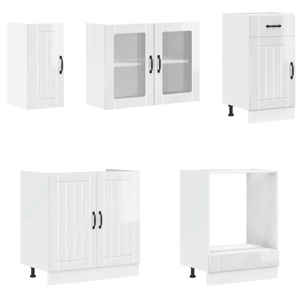 Комплект кухненски шкафове от 8 части "Lucca", бяло гланцово инженерно дърво