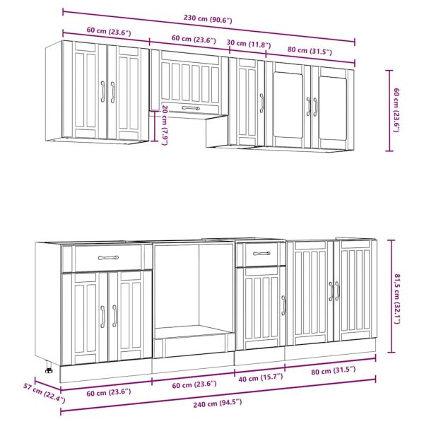 Комплект кухненски шкафове от 8 части "Lucca", бяло гланцово инженерно дърво
