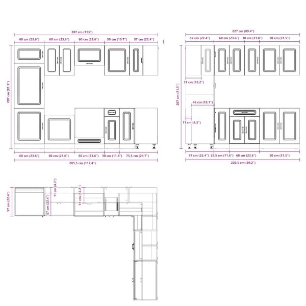 Комплект кухненски шкафове от 14 части Kalmar, инженерно дърво