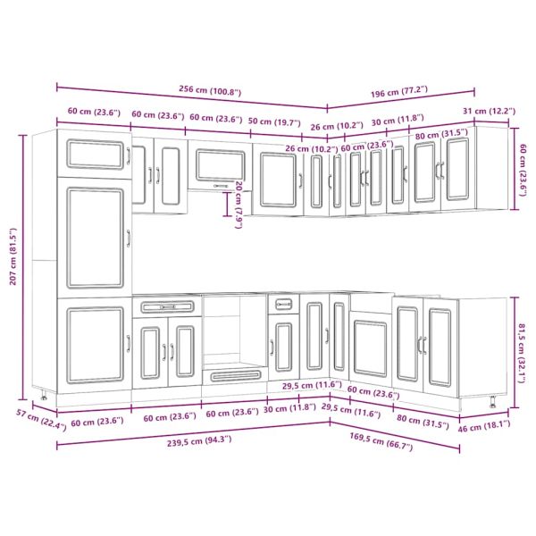 Комплект кухненски шкафове от 14 части Kalmar, инженерно дърво