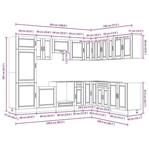 Комплект кухненски шкафове от 14 части Porto, инженерно дърво