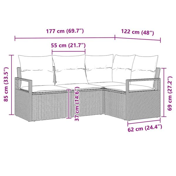 Комплект дивани с възглавница 4 pcs Сив полиратан