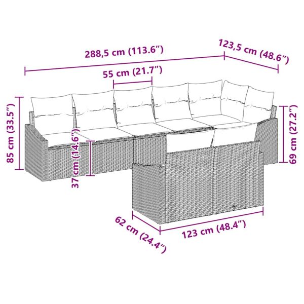 Градински Софа Комплект с възглавница 8 pcs Сив полиратан