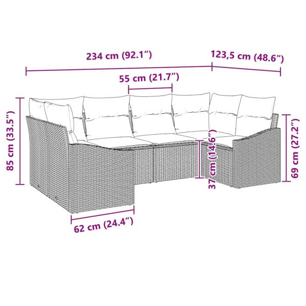 Градински Софа Комплект със съхранение 6 pcs Сив полиратан