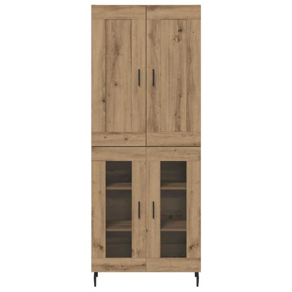 Висок шкаф 2 pcs Дъб Инженерна дървесина и стъкло