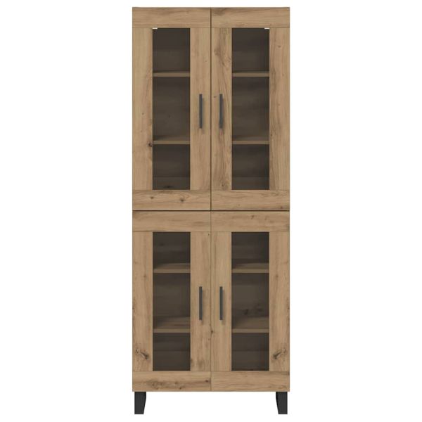 Висок шкаф 2 pcs Дъб Инженерна дървесина и стъкло