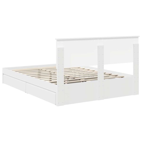 Легло с място за съхранение Бяло 140 x 200 cm Инженерно дърво