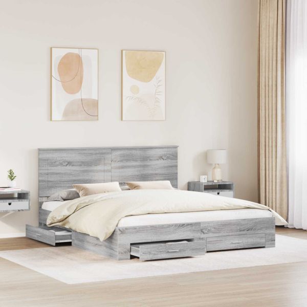 Рамка за легло Сив Сонома 200 x 200 cm Инженерно дърво