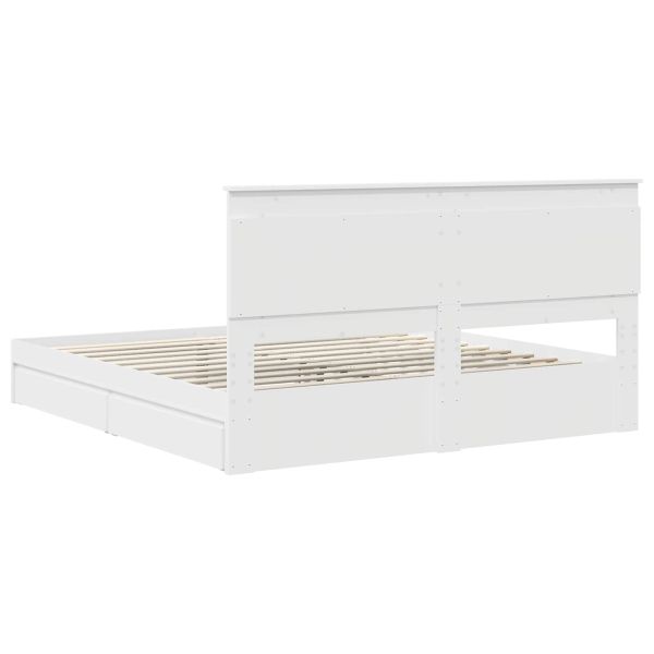 Легло с място за съхранение Бяло 180 x 200 cm Инженерно дърво