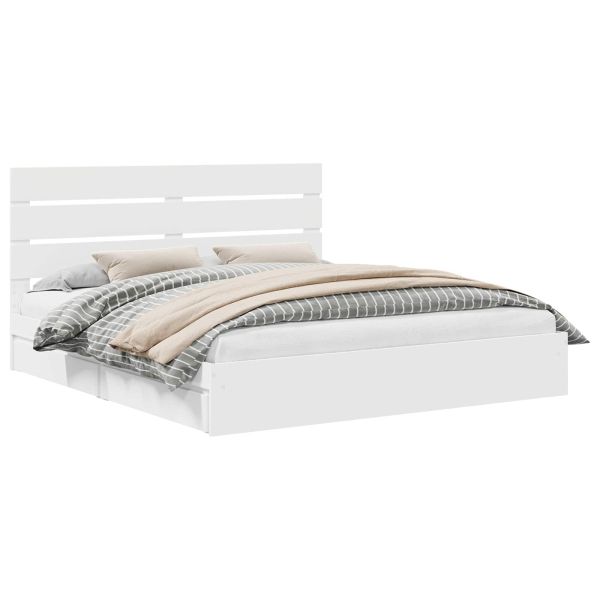 Легло с място за съхранение Бяло 180 x 200 cm Инженерно дърво