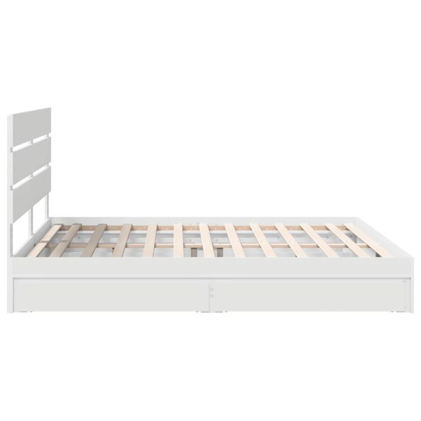 Легло с място за съхранение Бяло 180 x 200 cm Инженерно дърво