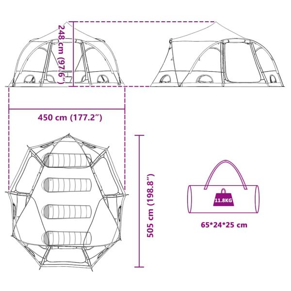 Куполна палатка с покрив Зелен 505 x 450 x 248 см