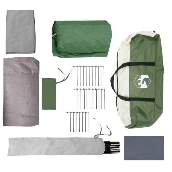 Тунелна палатка с покрив Зелен и бял 740 x 370 x 220 см