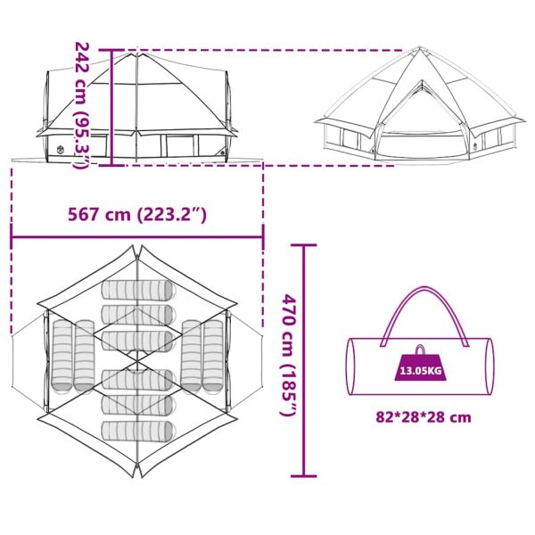 Палатка тип ти пи с покрив Зелен и бял 490 x 410 x 210 см