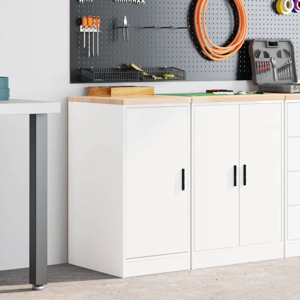 Гаражен шкаф за съхранение, бял, 40x51x85 см, бор масив
