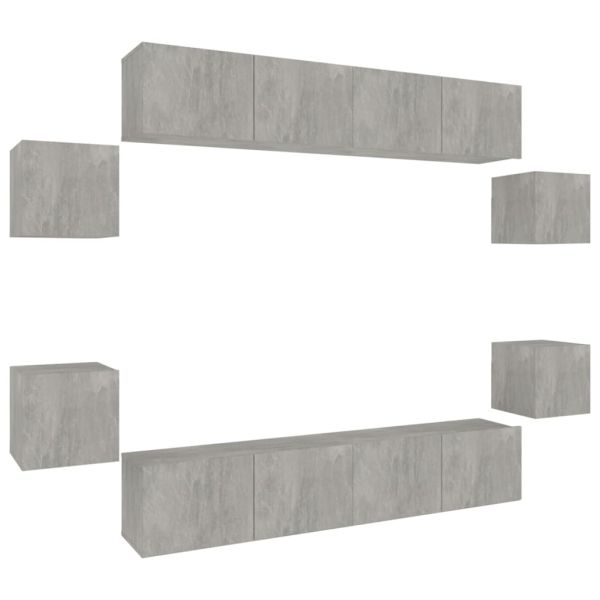 Комплект ТВ шкафове от 8 части, бетонно сив, инженерно дърво