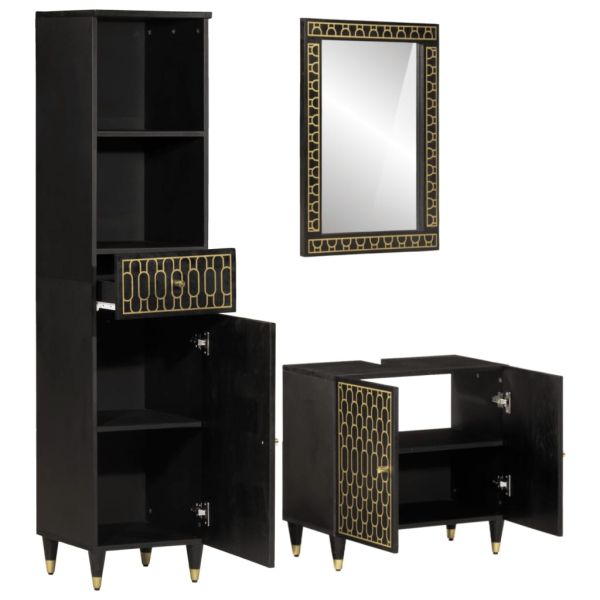 Комплект мебели за баня, 3 части, масивна мангова дървесина