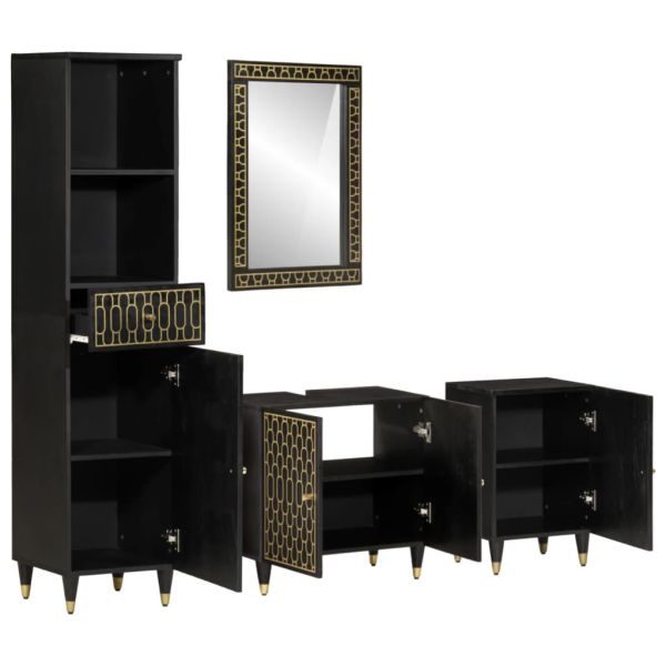 Комплект мебели за баня, 4 части, масивна мангова дървесина