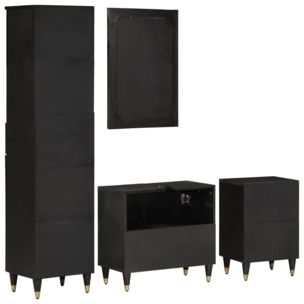 Комплект мебели за баня, 4 части, масивна мангова дървесина