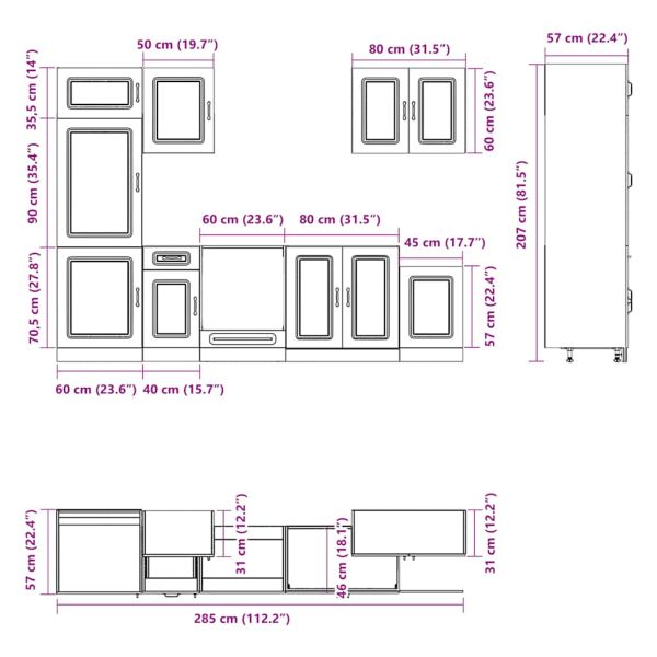 Комплект кухненски шкафове от 7 части Kalmar, инженерно дърво