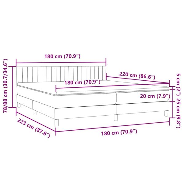 Боксспринг легло с матрак, светлосиво, 180x220 см, кадифе