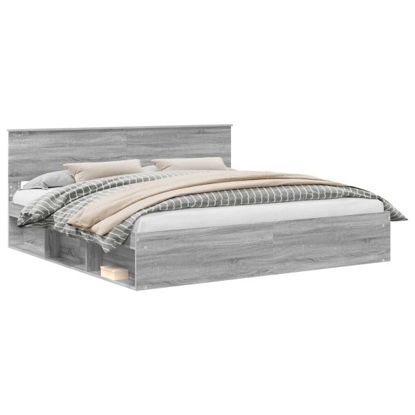 Рамка за легло Сив Сонома 200 x 200 cm Солидно борово дърво