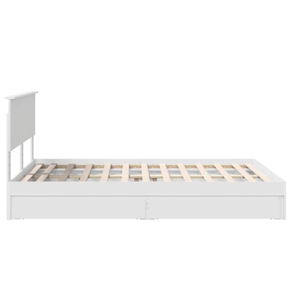 Легло с място за съхранение Бяло 140 x 200 cm Инженерно дърво