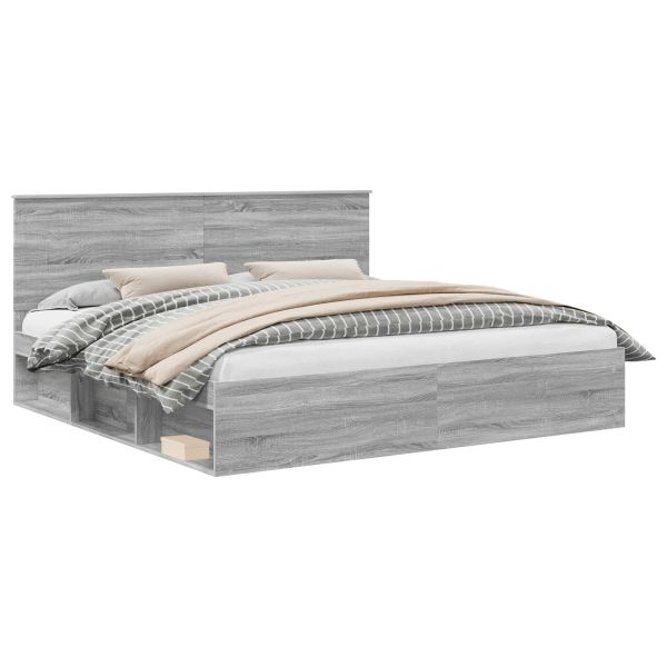 Рамка за легло Сив Сонома 200 x 200 cm Солидно борово дърво