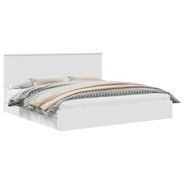 Легло с място за съхранение Бяло 200 x 200 cm Инженерно дърво