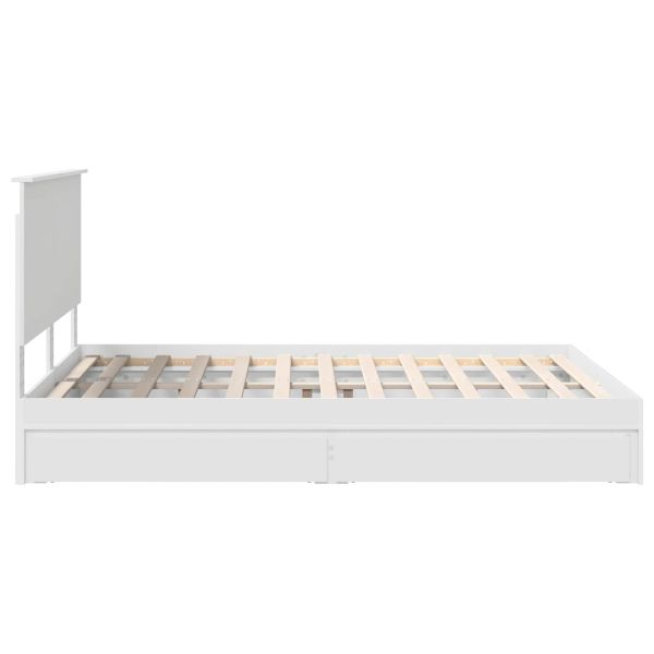 Легло с място за съхранение Бяло 150 x 200 cm Инженерно дърво