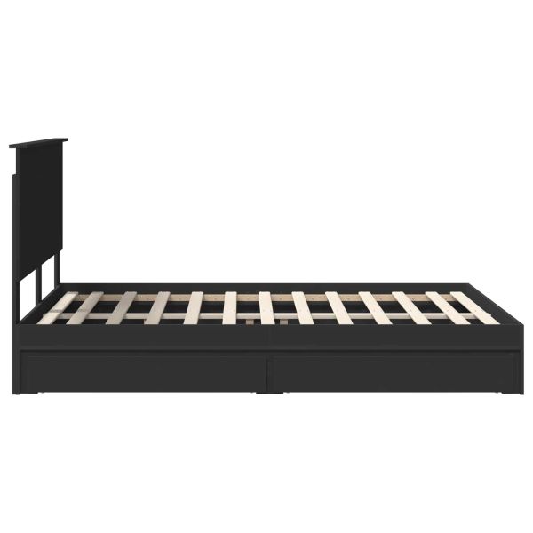Легло с място за съхранение Черно 135 x 190 cm Инженерно дърво