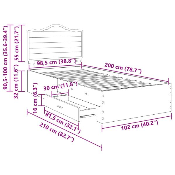 Рамка за легло с таблото Бяло 100 x 200 cm Инженерно дърво